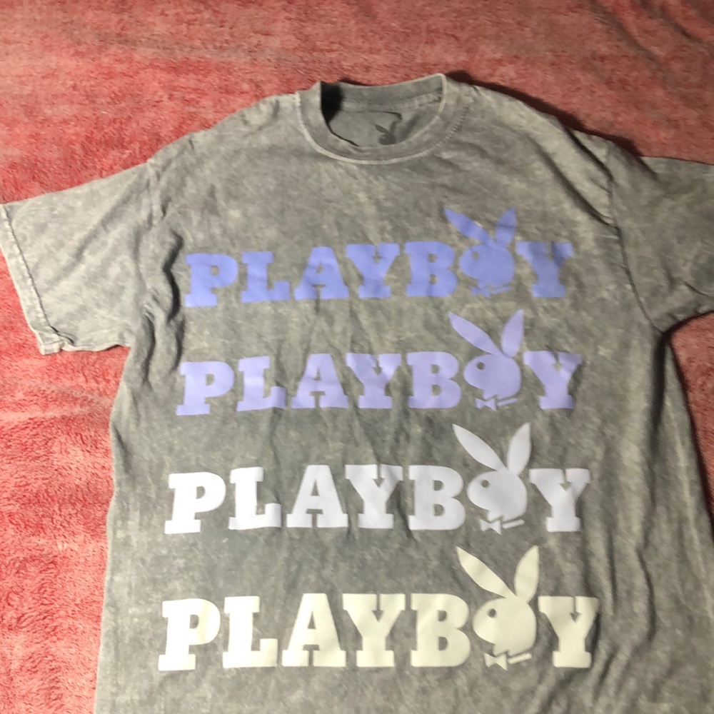 Playboy girls t shirt short sleeve cotton grey